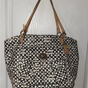 Coach Monogram Tote Bag - Black and Tan